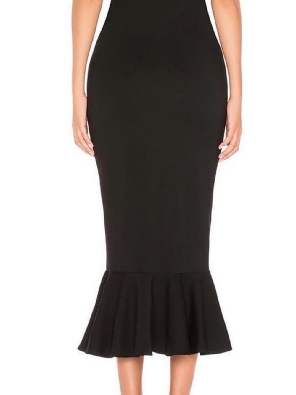 superdown Black Flounce-Hem Midi Dress